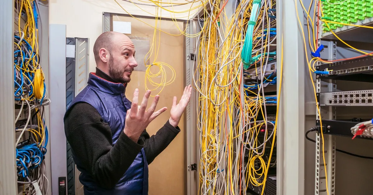 A very messy server closet